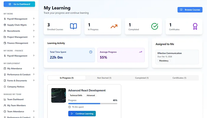 Learning management screenshot 1