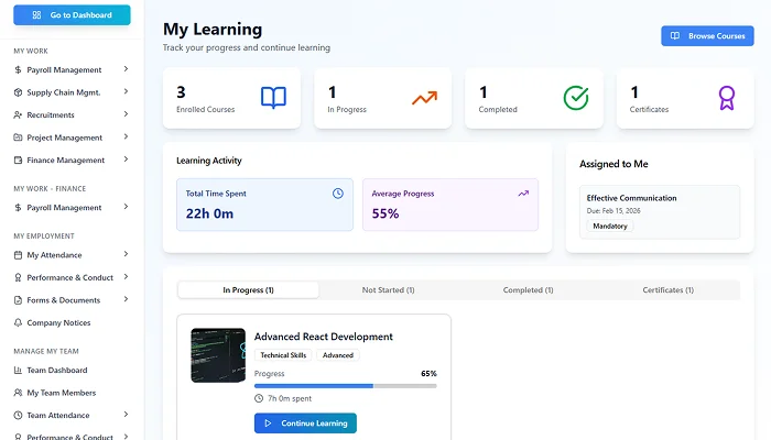 Learning management screenshot 2