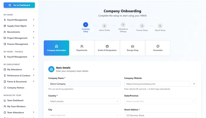 Company setup screenshot 1