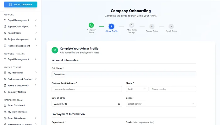 Company setup screenshot 2