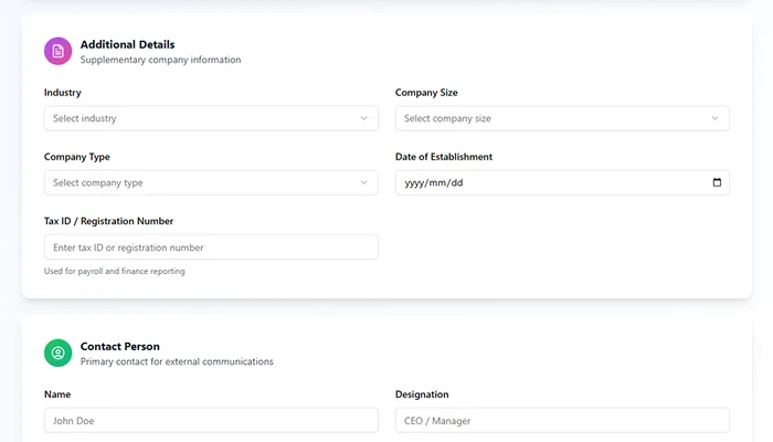 Company setup screenshot 6